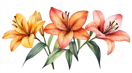 Exquisite Watercolor Bouquet of Lilies - Botanical Illustration