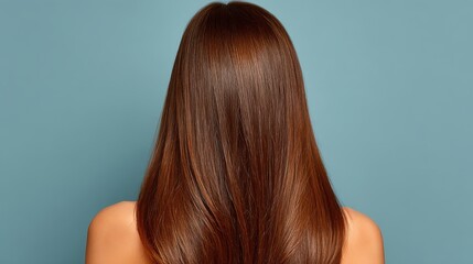 Fototapeta premium Woman with straight long brown hair from back view, Hair styling, isolated on background