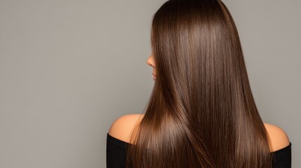 Fototapeta premium Woman with straight long brown hair from back view, Hair styling, isolated on background