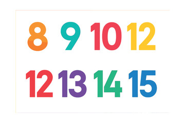 Flat vector icons of advanced digits: numeral 8, numeral 9, number 10, number 11, number 12, number 13, number 14, number 15.