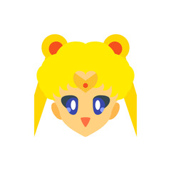 Illustration of a cartoon character with yellow hair and blue eyes on a white background image view
