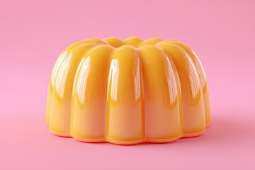 Yellow Jelly Dessert on Pink Background.