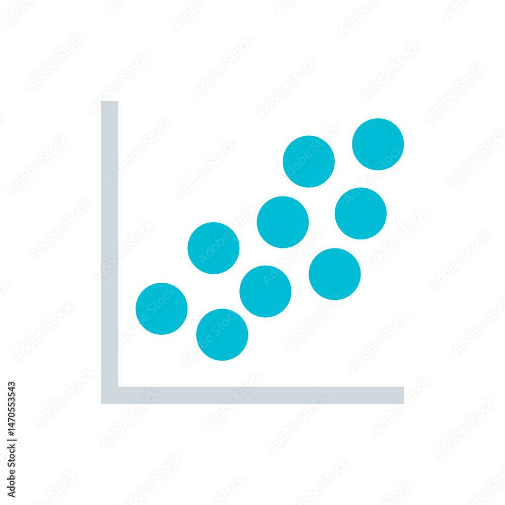 Poster scatter plot with turquoise circles showing a positive correlation on a simple x y axis illustration