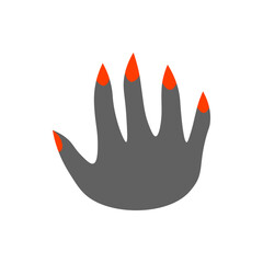 Stylized gray hand with orange pointed nails in a flat vector graphic illustration on a white background