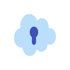 Illustration of a light blue cloud shape with a dark blue keyhole symbol in the center of the cloud shape