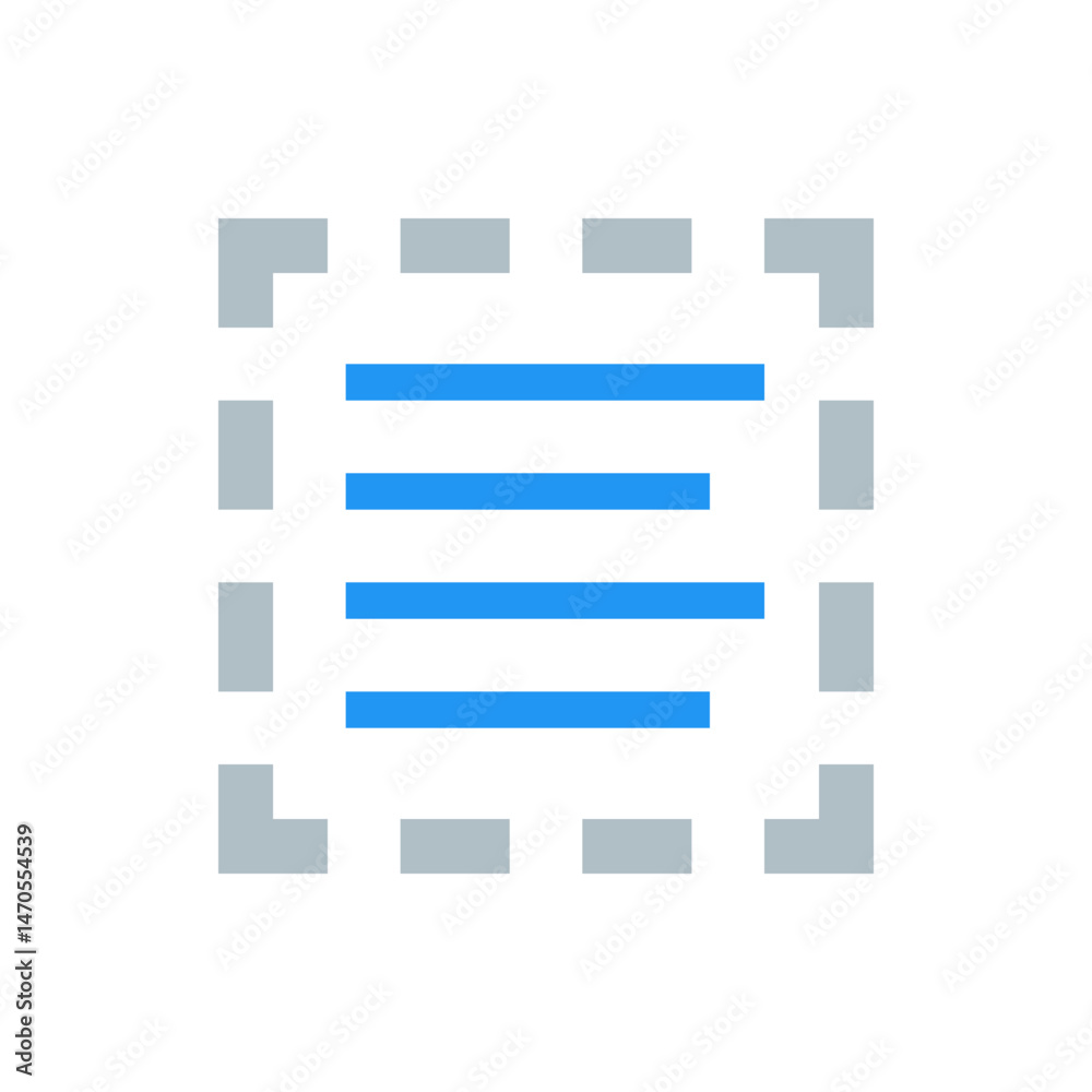 Poster blue horizontal lines arranged within a dashed square border, suggesting a menu or list interface el