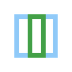 Abstract illustration of a green vertical rectangle overlapping two light blue rectangles on a white background