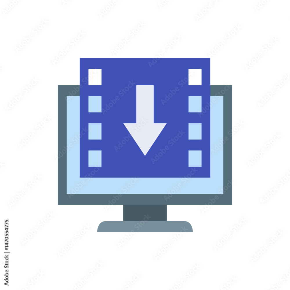 Poster a computer screen displaying a download symbol with a blue square and a white arrow pointing down ic