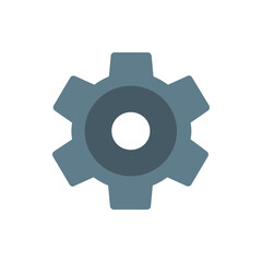 A simple illustration of a gray gear with six teeth and a white hole in the center on a white background