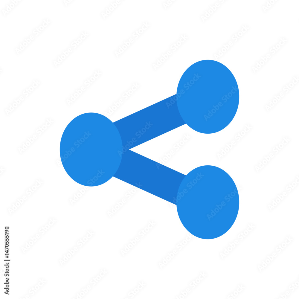 Poster a simple blue share icon with three circles connected by angled lines on a white background display