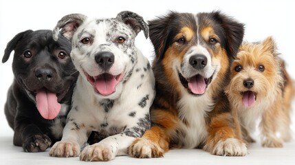 Fototapeta premium Playful group of dogs, isolated on background