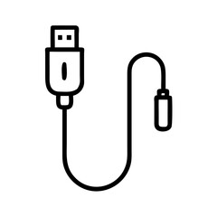Fototapeta premium Line icon of USB cable with connector, black outline style, concept of data transfer, power charging, and modern electronic connectivity solution