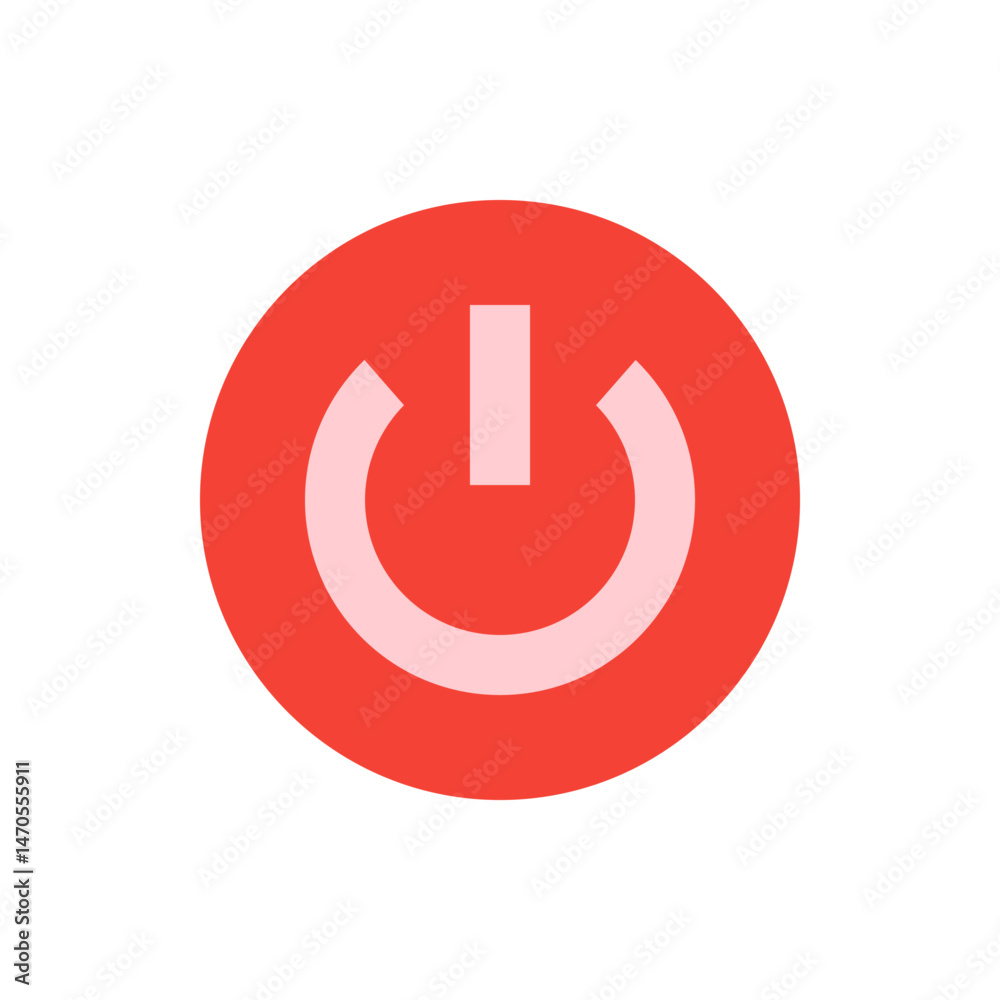 Poster a red circle containing a white power symbol with a vertical line and a u shape below it in the cent
