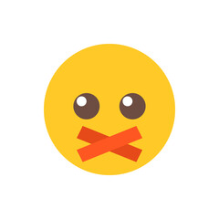 A yellow emoji face with big eyes and an orange x over the mouth indicating silence or being unable to speak