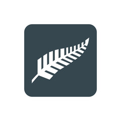 Illustration of a white fern leaf on a rounded square with a dark gray background, a simple graphic icon © Farhan
