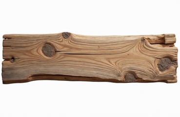 Illustration of empty wooden plank, isolated on white background. Textured brown wood with knots. Rustic design, vintage style. Perfect for text, advertisement, sign, message, banner. Natural wooden