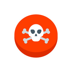 Illustration of a white skull and crossbones on a red circle background indicating danger or warning sign
