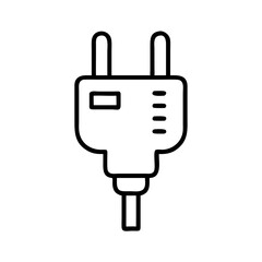 minimalist black line icon of smart electric power plug with cable and indicator marks, electricity connector or energy adapter, outline vector illustration