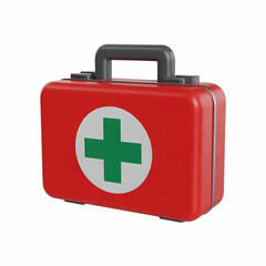 Obraz premium Red first aid kit with green cross for emergency healthcare