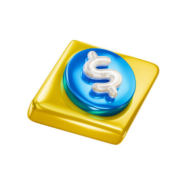 &Iacute;cone 3D Bandeira do Brasil S&iacute;mbolo de cifr&atilde;o prateado em bot&atilde;o azul sobre base amarela. especial para feriado 07 de setembro.