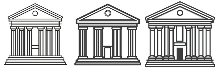 Obraz premium Classic architectural designs featuring three iconic structures with columns and steps in a minimalist style