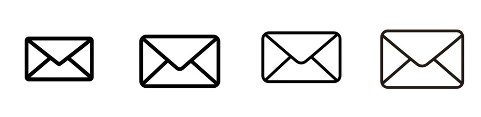 Set of four stylish mail envelope icons representing communication and messaging in a minimalist design