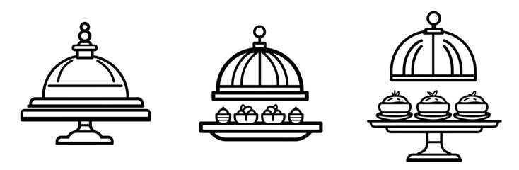 Elegant serving dishes with cloches arranged on display for a culinary event or gathering