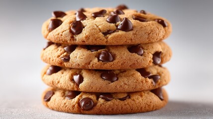 Stack of chocolate chip cookies, isolated on background