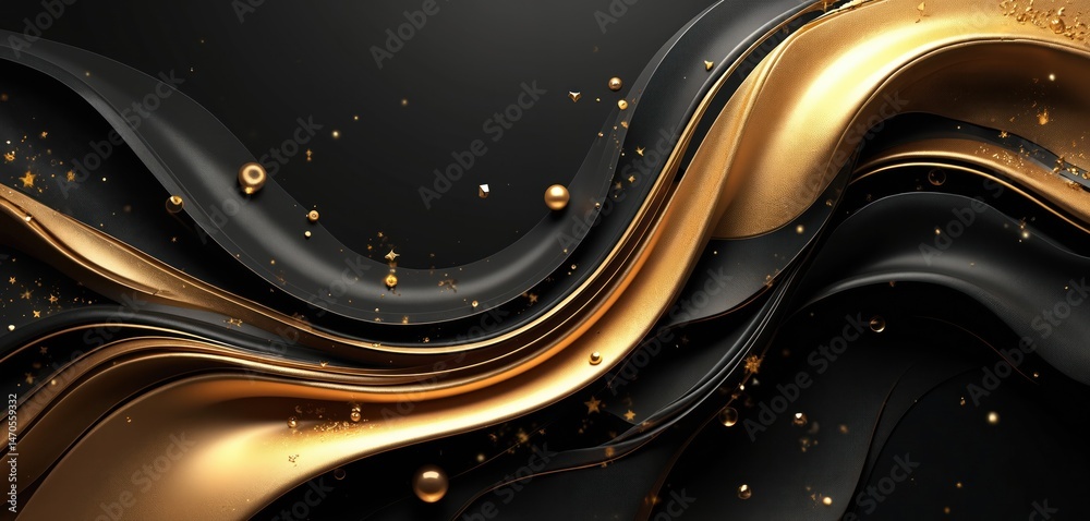 Aufkleber abstract black and gold background with curves and silk fabric effect. modern luxury design with flo