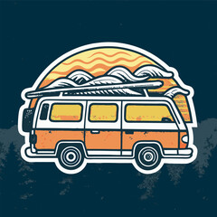 Vintage Surf Van Illustration Retro Summer Beach Vibes