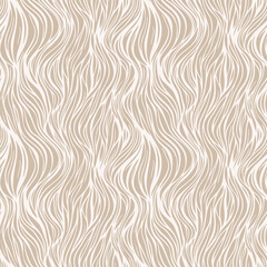Vector seamless pattern with organic shapes, liquid wavy lines, fibers, threads, biological structures. Abstract tangled line background. Beige color texture. Repeated design for decor, print, fabric
