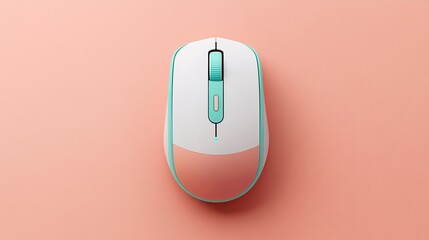 Pastel pink and mint wireless computer mouse on coral background cute work home clean image color