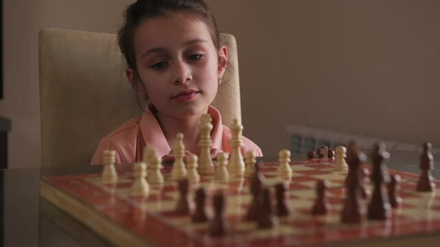 Young Girl Playing Chess: A Close-Up of Concentration and Strategic Thinking