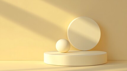 Pastel sphere podium with sunlight.