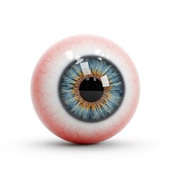 Detailed image of a human eye with a blue iris, isolated on a white background