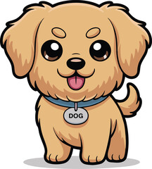  A charming illustration of a friendly puppy radiates joy, designed with bold outlines and cheerful demeanor. It invites warmth, playfulness.