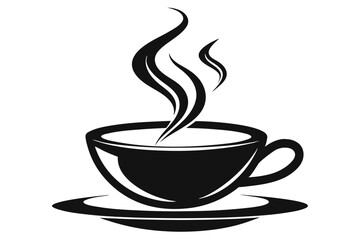 Elegant black coffee cup sitting on saucer emits swirling steam upwards