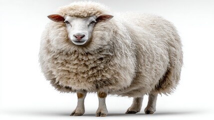 A fluffy sheep standing proudly in front of a white background, isolated on background