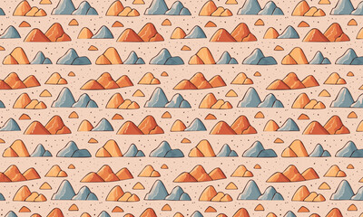 Cute Abstract Hand-Drawn Mountain and Sky Seamless Print Design pattern