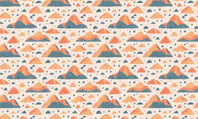 Cute Abstract Hand-Drawn Mountain and Sky Seamless Print Design pattern