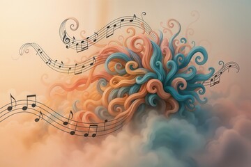 swirling pastel abstract shape with musical notes for music related, art inspired or fantasy themes