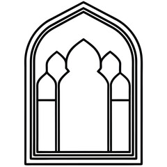Black line art shows outline of a three domed gate on white background