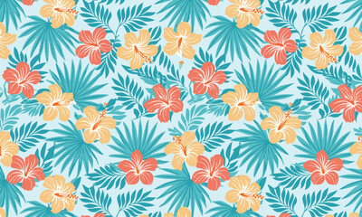 Vibrant  Tropical Floral Seamless  Pattern Background