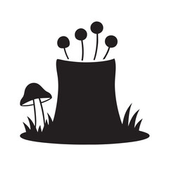 Tree Stump Silhouette With Mushrooms