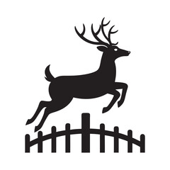 Deer jumping over fence silhouette