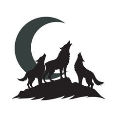 Wolf Group Howling Moon Silhouette