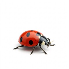 Naklejka premium Red ladybug with black spots, Coccinella septempunctata, beneficial insect, garden bug, natural pest control.