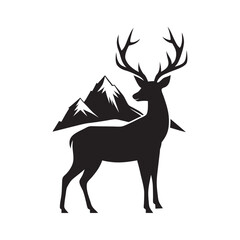 Double exposure deer mountain scene silhouette