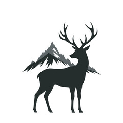 Deer with mountains double exposure silhouette
