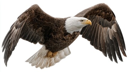 Obraz premium An American bald eagle soaring high, showcasing its majestic wings, isolated on background